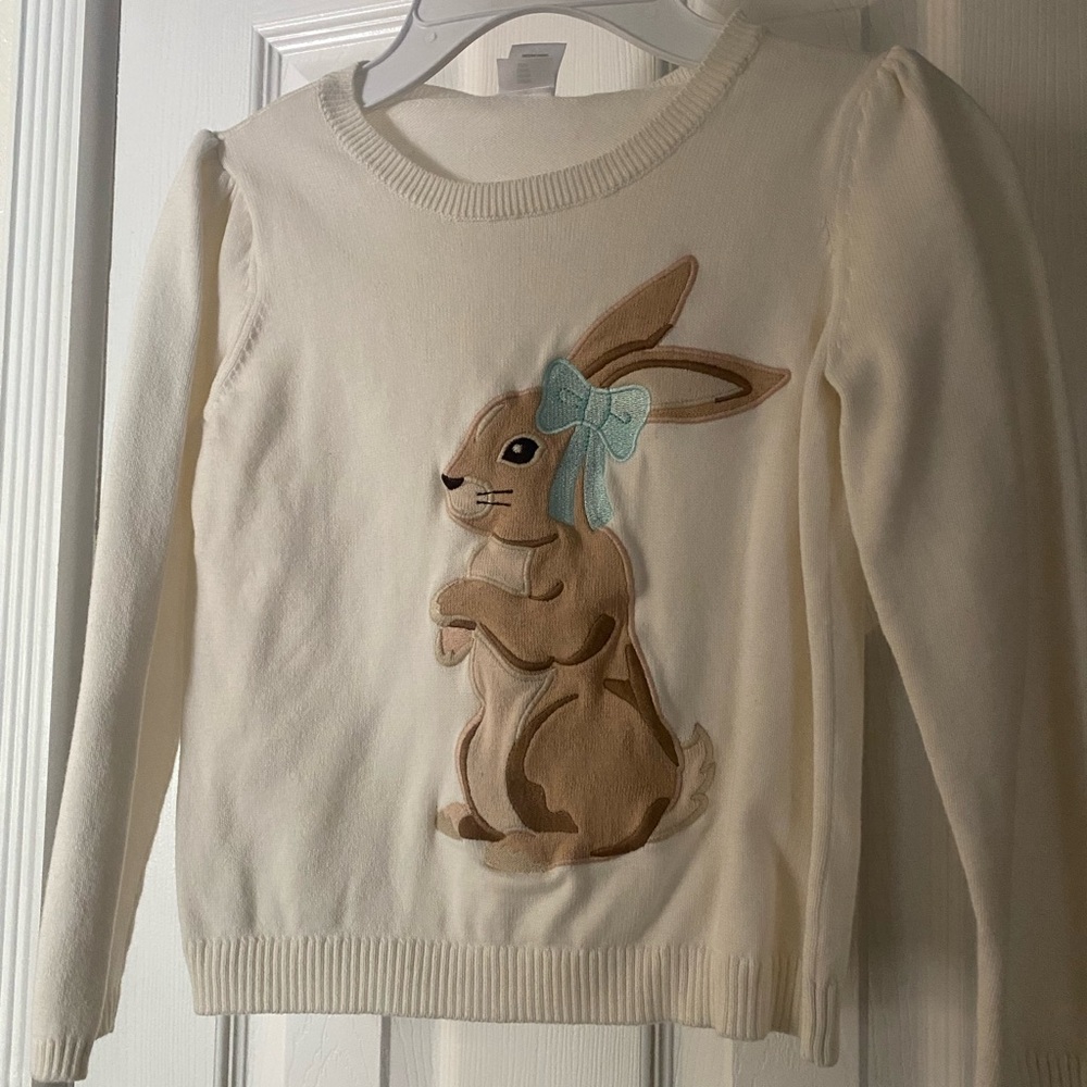 Gymboree Cream Sweater with Bunny and Blue Bow